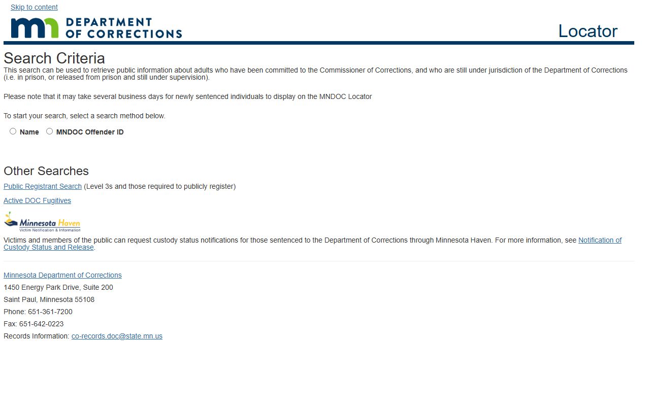 Minnesota DOC locator for Wilkin County sentenced inmate population searches